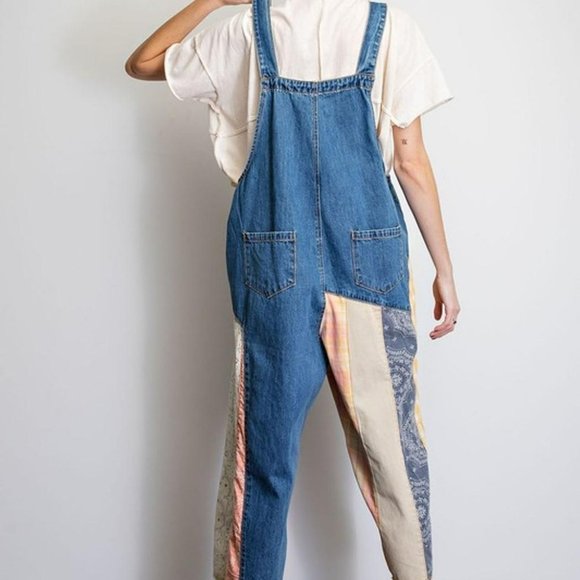 easel Pants & Jumpsuits Easel Cropped Denim Oversized Overalls With